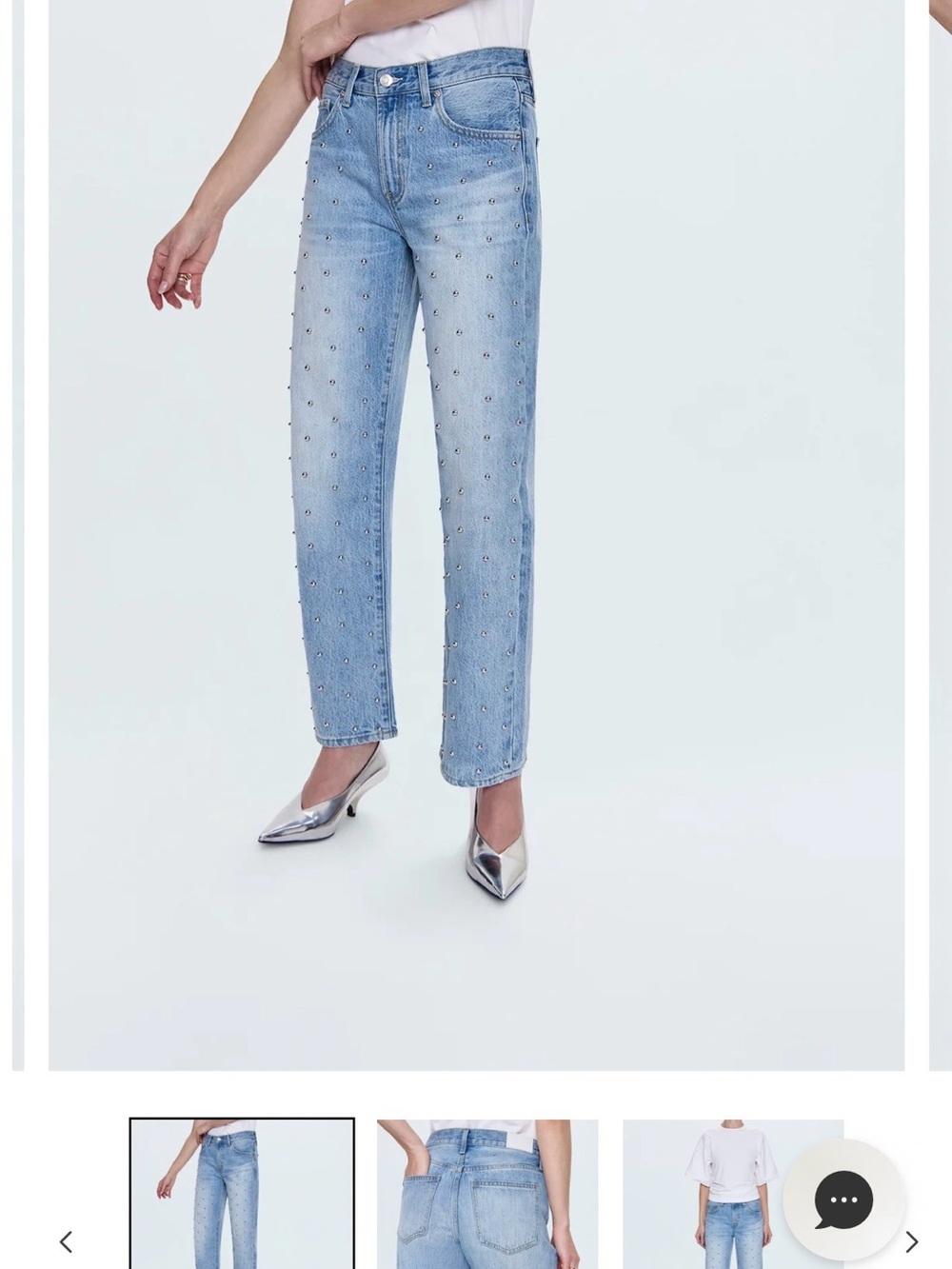 NWT Pistola Lexi Mid Rise Bowed Straight Studded Jeans Size 27